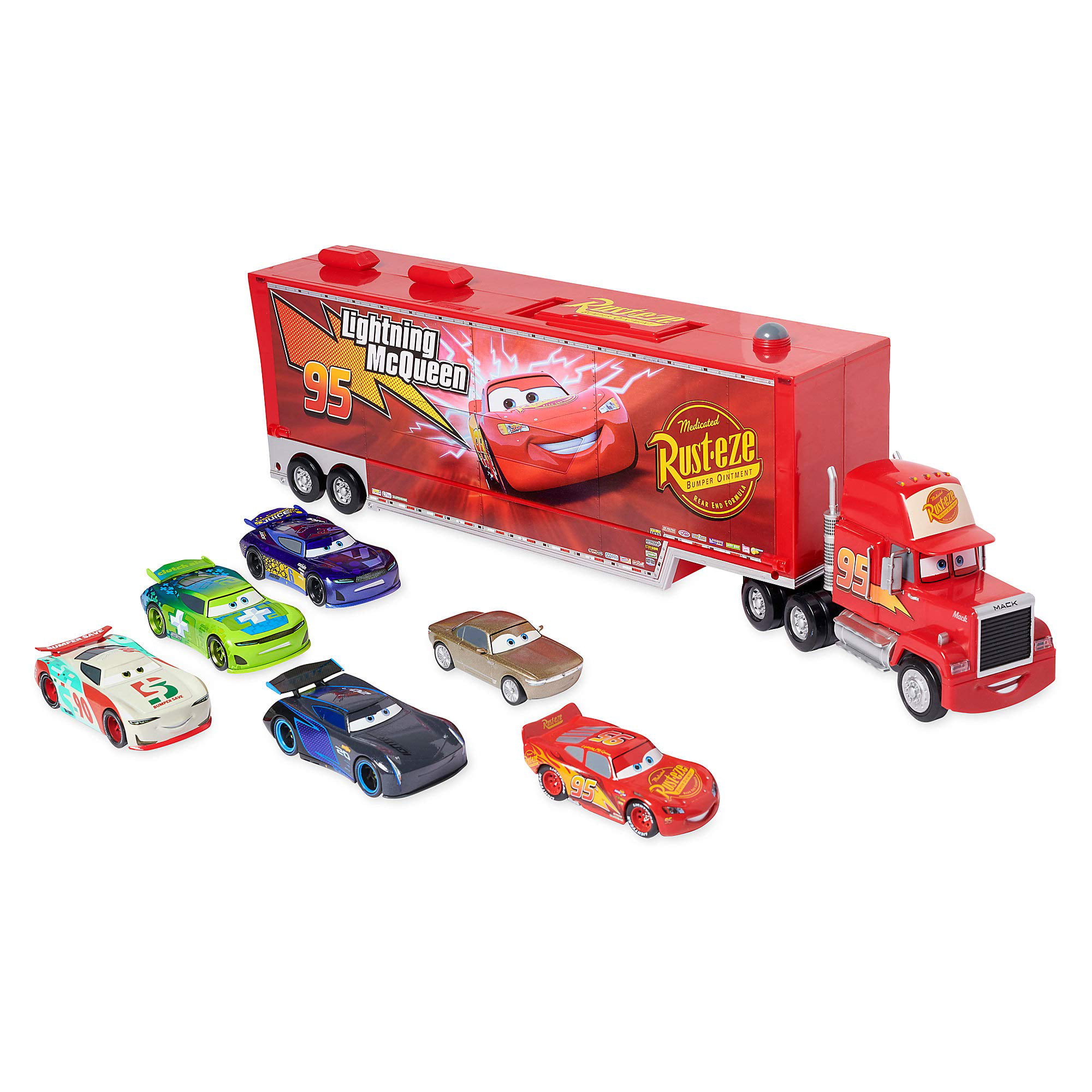 DISNEY PIXAR CARS MACK CARRIER WITH 5 DIECAST CARS 1:43 SCALE BRAND NEW 24" LONG 