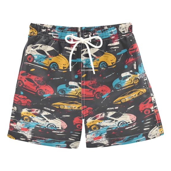 joogoo Boys Swim Trunks Abstract Sport Cars Beach Board Shorts Drawstring Swimsuit S