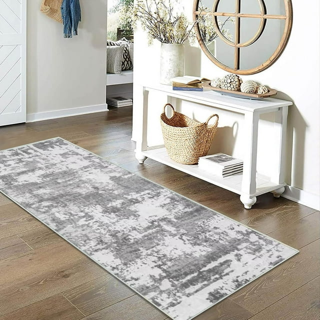 JURLEA Hallway Runner Rug Non-Slip Carpet Runner for Hallways Kitchen Living Room No Shedding Washable Lightweight Long Runners Rug (Cream/Grey, 80x250cm,2.6'x 8')