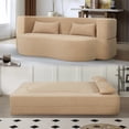 thumbnail image 4 of 2-in-1 Convertible Sofa Bed, Full Size Folding Loveseat Couch with Soft Teddy Fabric, No Assembly Needed, Floor Sofa Mattress with 2 Pillows, Space-Saving Futon for Small Living Room, Dorm, RV,Aprico, 4 of 16