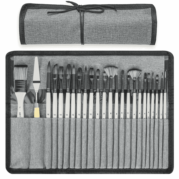 Xueyu Acrylic Paint Brushes Set, 24Pcs Round Pointed Tip Artist Paintbrushes for Acrylic Oil Watercolor Canvases Rock Body Face Nail Miniature Detailing Drawing Art Supplies