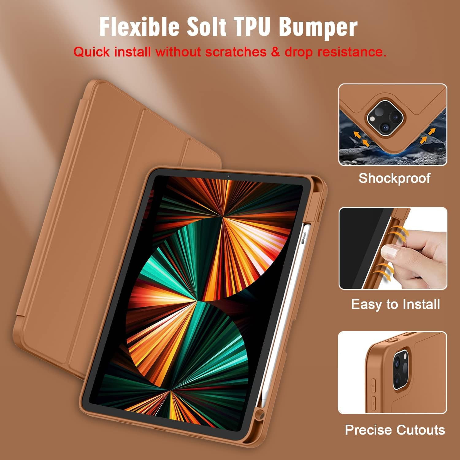 HCTian New iPad Pro 12.9 Inch Case 2022/2021/2020(6th/5th/4th Gen) with Pencil Holder,Smart Case [Support Touch ID and Auto Wake/Sleep] with Auto 2nd Gen Pencil Charging