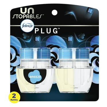 Febreze Unstoppables Plug Odor-Fighting Air Freshener, Breeze (2) .87 fl. oz. Oil Refills