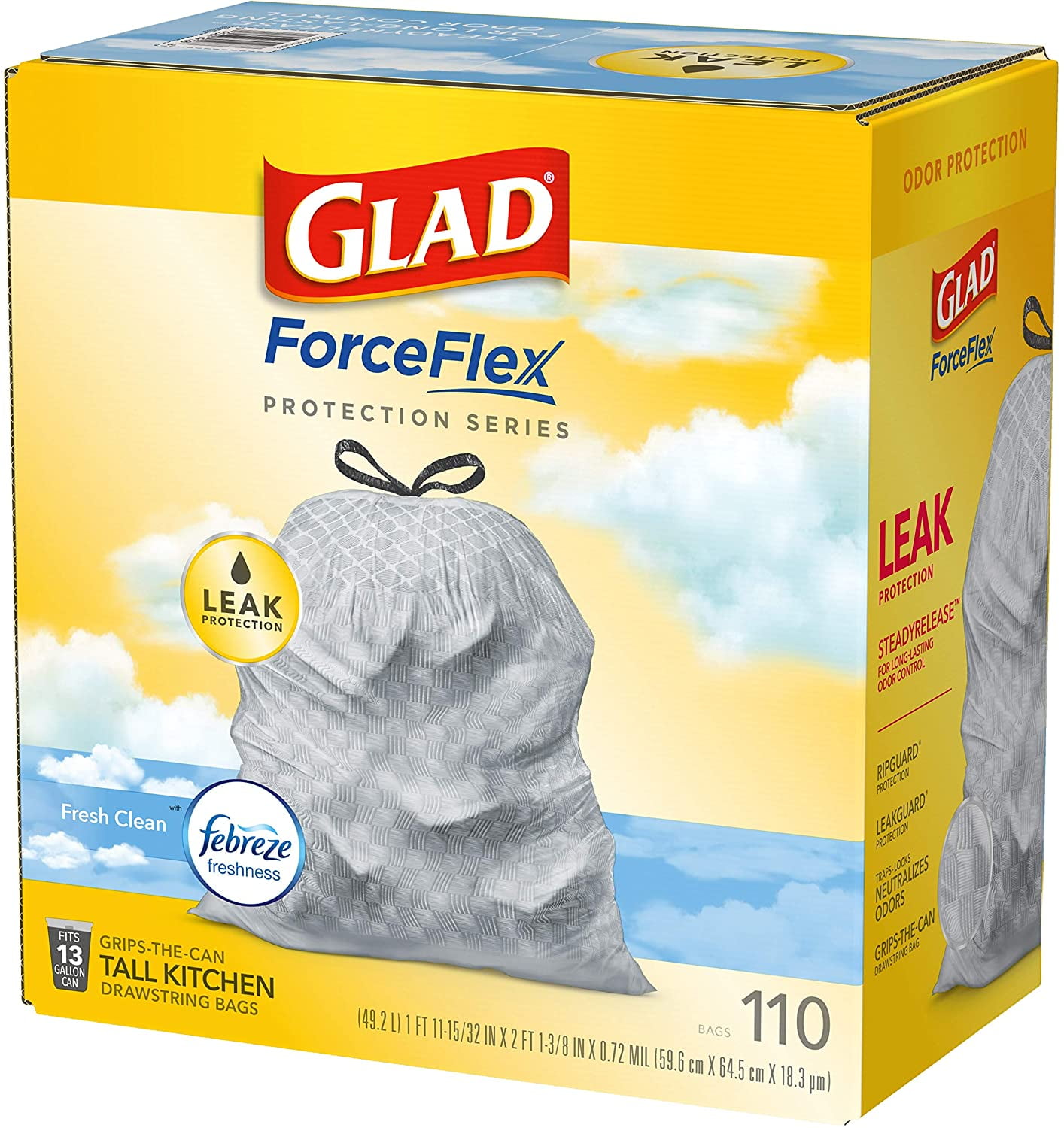 Glad ForceFlex Protection Series, Tall Kitchen Trash Bags, 13 Gal