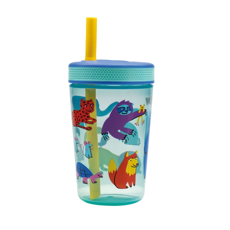 Nuby Thirsty Kids FlexStraw Sippy Cup, Animal Design, 14 fl oz