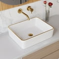 thumbnail image 3 of 19 in. L x 15 in. W Rectangular White Bathroom Ceramic Vessel Sink with Gold Trim Above Counter, Faucet Not Included  DV-1V0365, 3 of 9