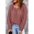 thumbnail image 4 of Blusa de manga larga con cuello cuadrado para mujer, suéter informal holgado a la moda con hombros caídos de Color puro, 4 of 6