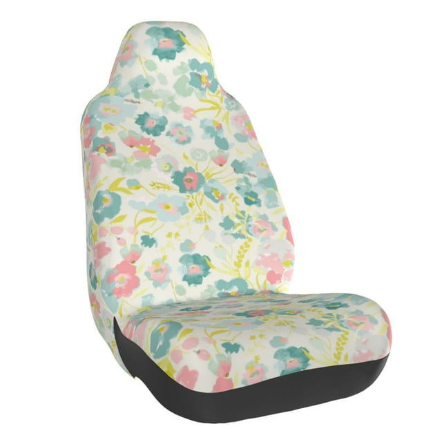 Wukai Watercolor Wildflowers Full Set Car Seat Covers with Soft Padding Universal Auto Front Seats Protector and Cushion Mat