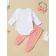 thumbnail image 3 of Suealasg 3Pcs Baby Girls Fall Outfits 3 6 Months Newborn Girls Long Sleeve Letter Print Romper + Long Pants + Headband Set 12 18 Months Infant Girls Casual Autumn Clothes, 3 of 7