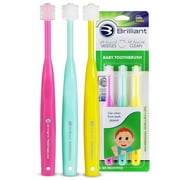 Brilliant Infant Baby Toothbrush with Soft Bristles and Round Head 4-24 Months - Pink-Mint-Yellow