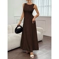 thumbnail image 3 of Women's Sleeveless Maxi Tank Crew Neck Folds Dresses Formal Line Dress for Party Summer Brown M, 3 of 6