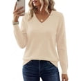 thumbnail image 4 of PRETTYGARDEN Women's V Neck Sweaters Fall Casual Long Sleeve Classic Pullover Cozy Knit Tops Loose Basic Winter Clothing, 4 of 8