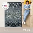 thumbnail image 4 of Maples Rugs Pelham Transitional Vintage Scroll Navy Grey Non Slip Indoor Area Rug, 3'4 x 5', 4 of 8