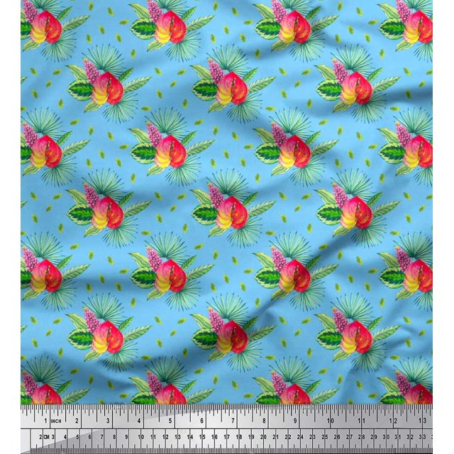 Soimoi Modal Satin Fabric Leaves Tropical Decor Fabric Printed Yard 42 Inch Wide