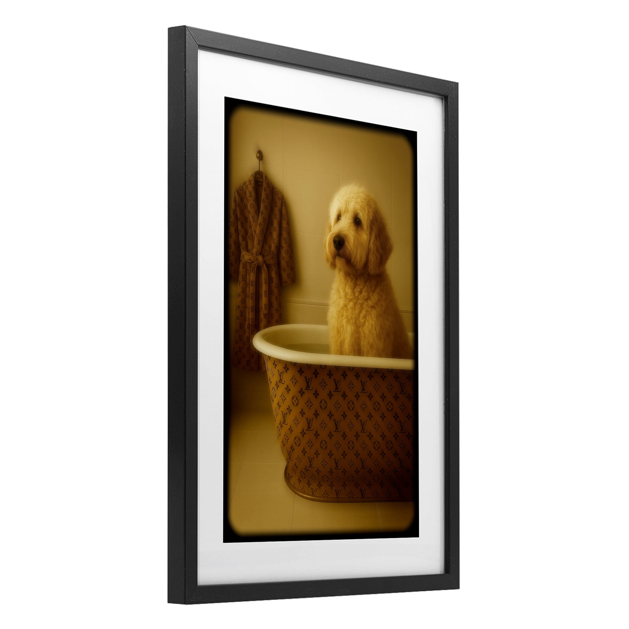 Stupell Industries Couture Dog in Luxury Tub Black Framed Print Under Glass, design by Grotto Studios