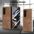 thumbnail image 5 of Dteck Anti-Drop Case for Samsung Galaxy Z Fold 5 5G Case with Hinge Protection, Elegant Soft PU Leather Built-in Screen Protector Slim Full Body Hard Frame Military Grade Protection Case, Brown, 5 of 7