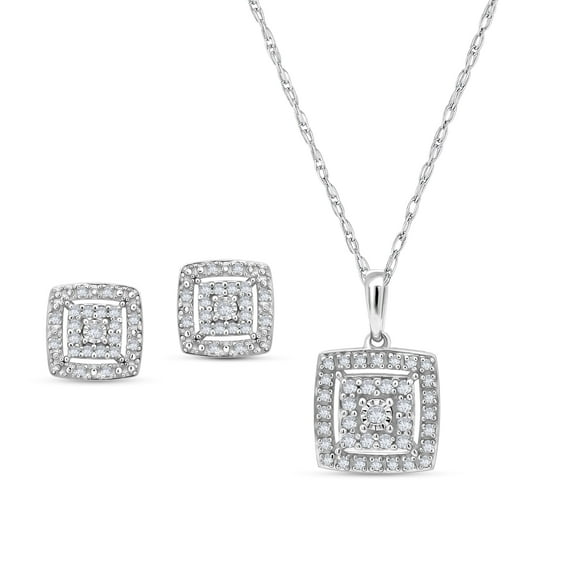 Diamaison 3/8 Cttw Natural White Diamond Earrings & Pendant Mixed Set for Adult in Sterling Silver