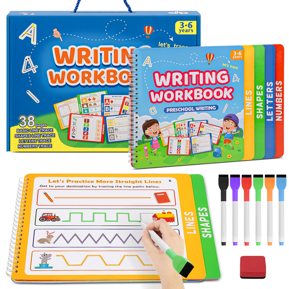 Preschool Learning Activities Educational Workbook, 38 Reusable Pages Pre Kindergarten Workbooks, Number Letter Tracing Books for Kids, Autism Learning Materials, Abc Busy Book for Kids Ages 3-6
