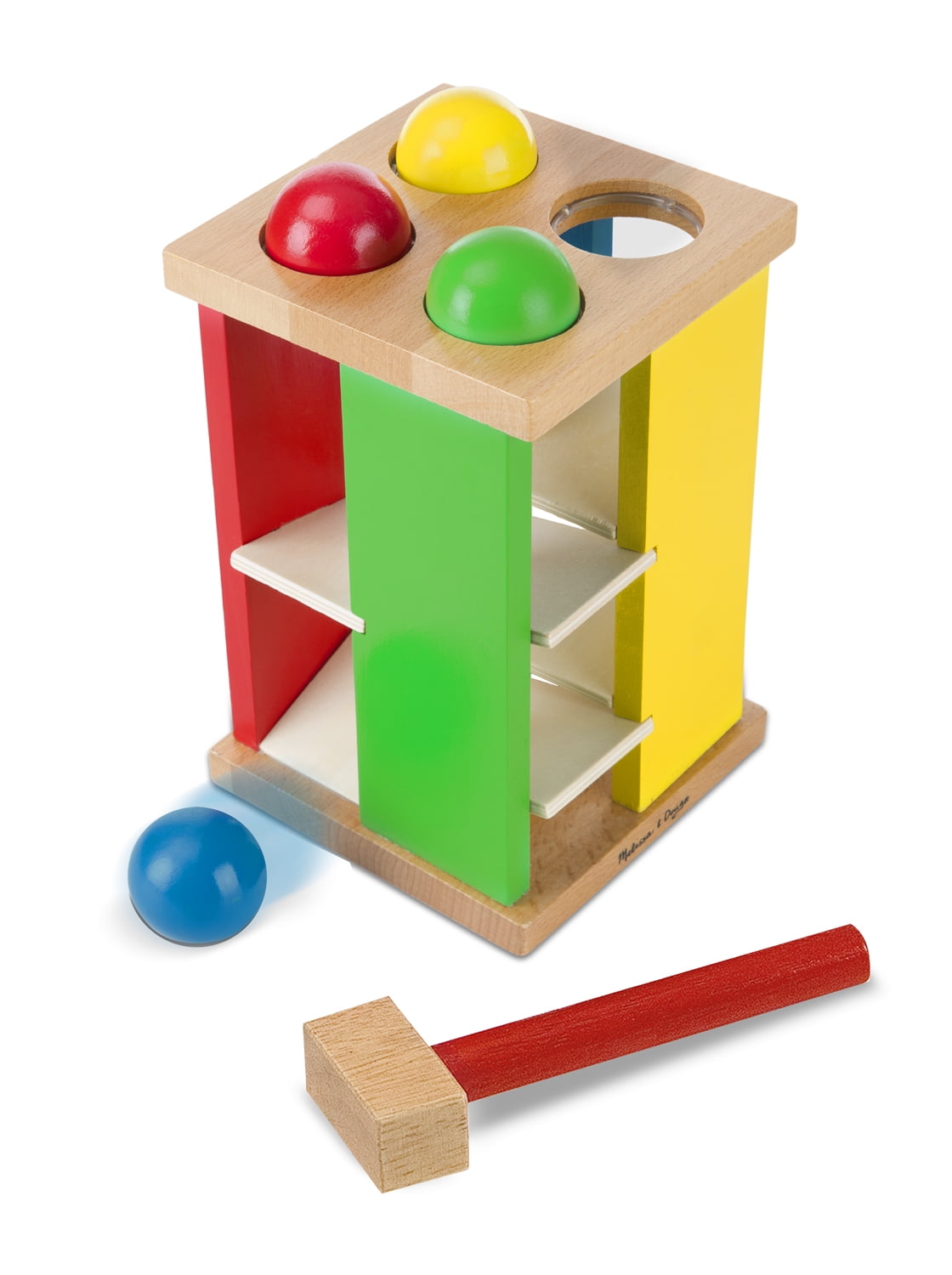 Pound And Roll Wooden Tower With Hammer Knock The Ball Roll Off Ladder Toy C 
