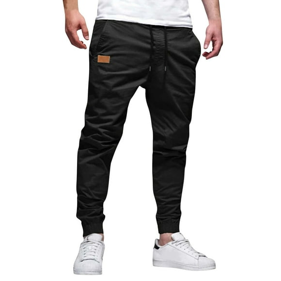 Ediodpoh Mens Pants Joggers with Pockets Casual Sweatpants Pants Drawstring Chino Pants Twill Track Jogging Pant Cargo Pants for Men Black M