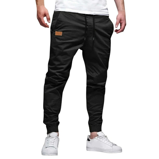 Pantalones de chándal para hombre con bolsillos: cintura con cordón, pernera cónica, tejido de poliéster, bolsillos reforzados para entrenamiento/deporte.