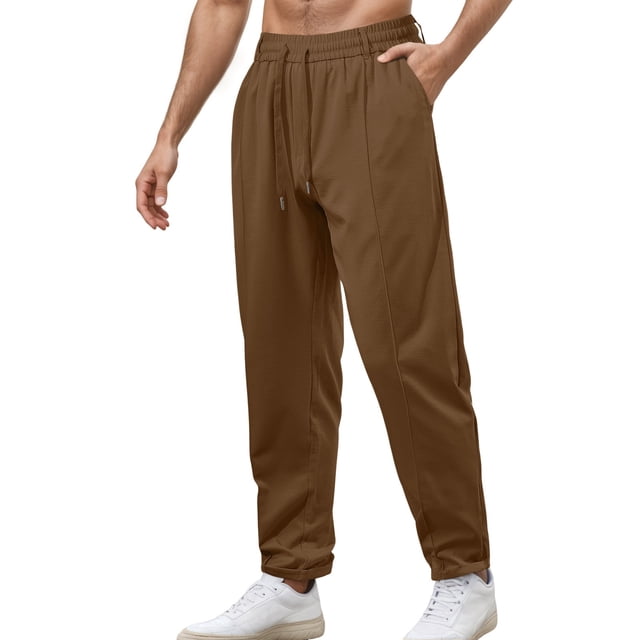 Pantalones casuales ligeros de pierna ancha para hombre - Tejido de poliéster, versátiles para deporte/uso diario, estilo verano/otoño