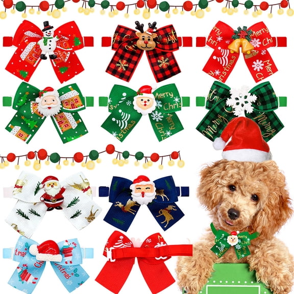 Dalrosia 12PCS Christmas Dog Bow Ties Christmas Dog Collars Bulk Santa Claus Pet Collar Neckties for Small Medium Pet Cat Outfit Accessories Xmas Party Supplies