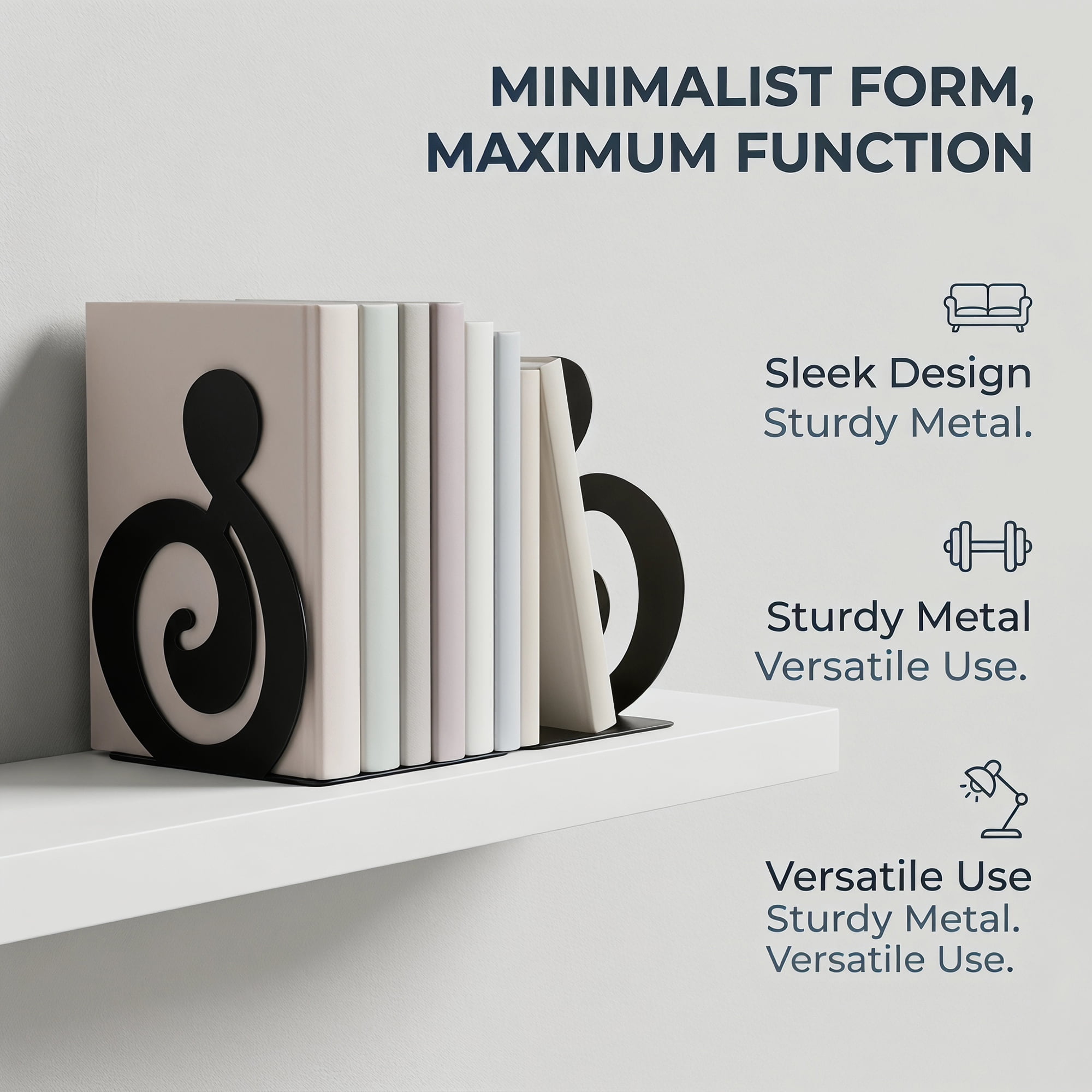 Unique Bargains Musical Note Metal Bookends Non-Skid for Shelves Style B 4.7"x4.1"x6.3"