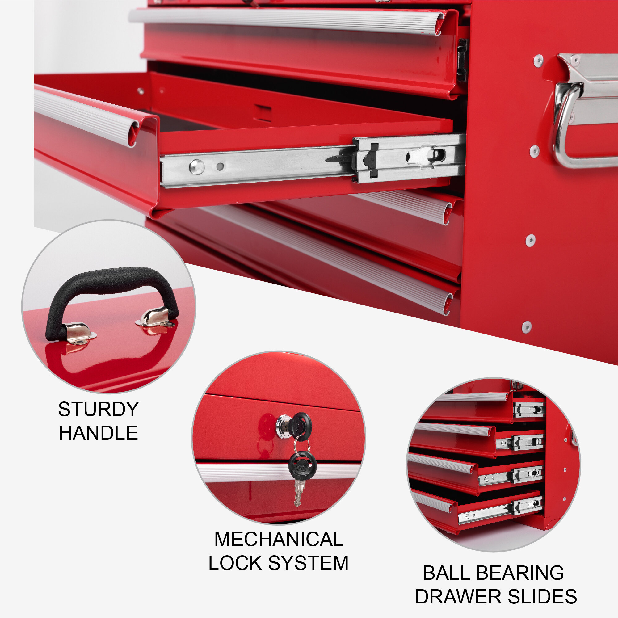 Tool Boxes Heavy Duty Metal Tool Box, 21-inch, Portable Metal Tool Box with 4 Drawers, Small Tool Chest with EVA Liners, Ball Bearing Slide Drawers Locking & Powder Coated Finish, Multi-Function Tool