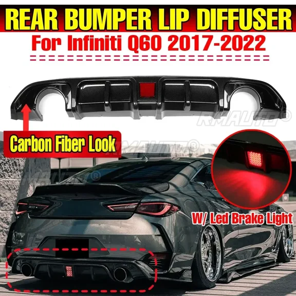 High Quality Car Rear Bumper Diffuser Spoiler with Led Brake Light For Infiniti Q60 2017-2022 Chassis Deflector Guard Body Kit