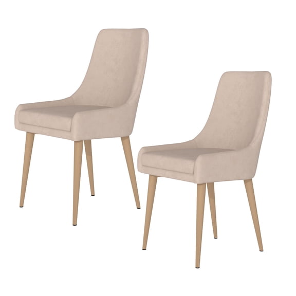 Set of 2 Fabric Dining Chairs Upholstered, Luxury Ultra Side Chairs for Living Room Kitchen, Beige