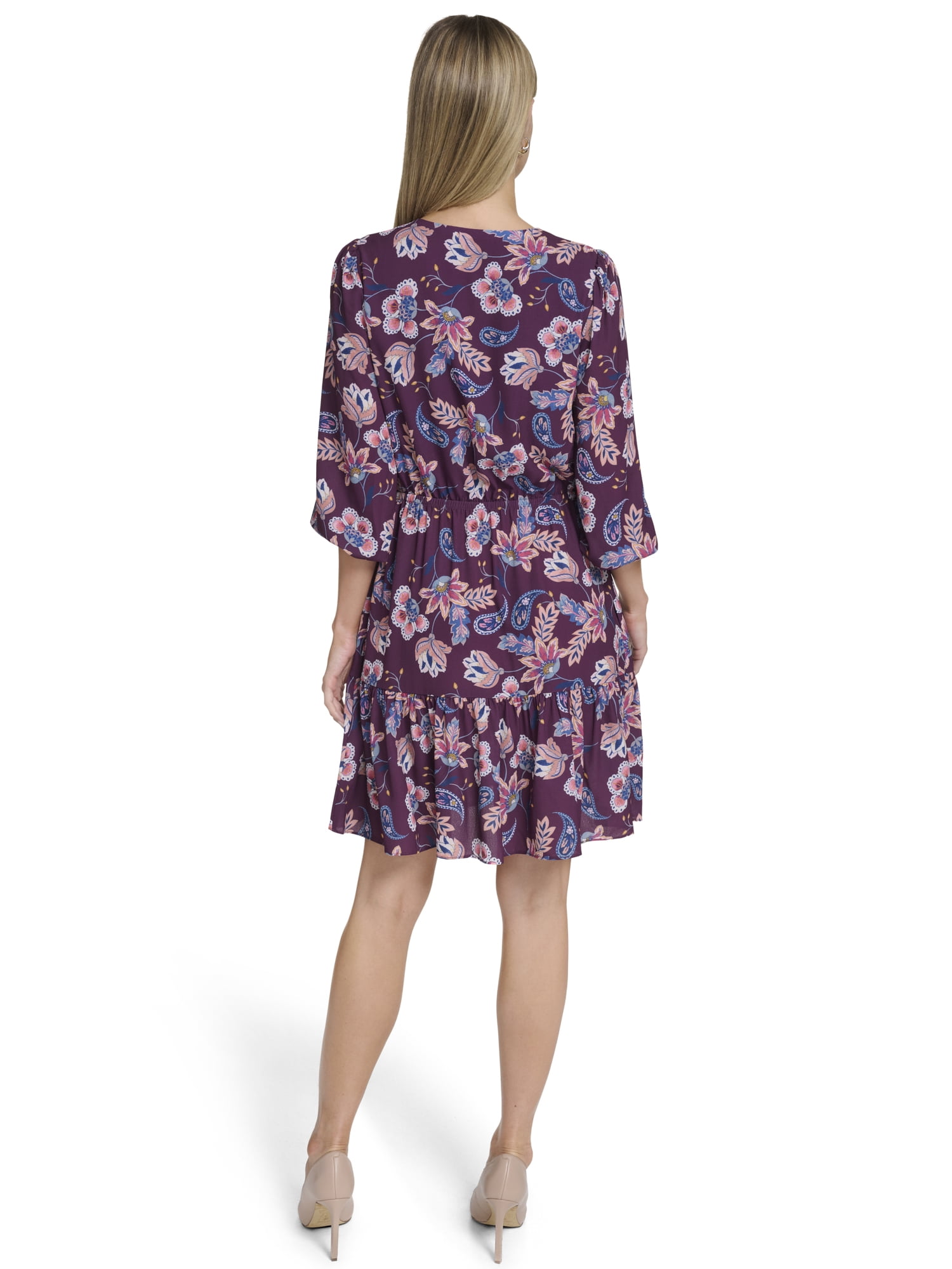 Falling Flowers Women's Blouson Tiered Dress, Sizes XS-XL