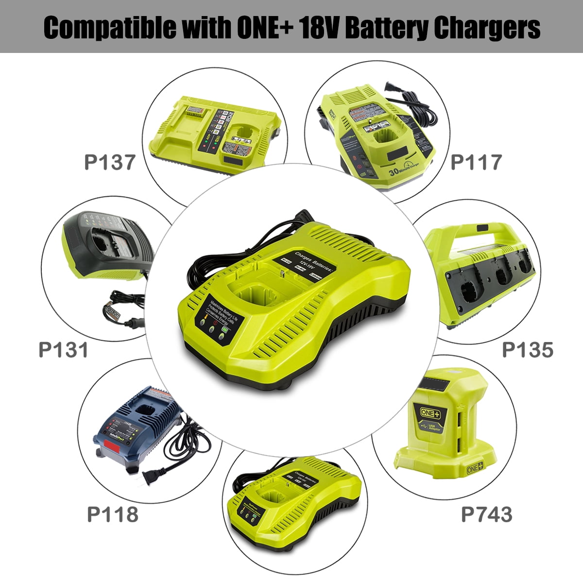 P117 18V Battery Fast Charger Replacement for Ryobi 18V Battery Charger P117 P118 P131 Fast 18V Charger PBP005 P108 PBP004 P193 P194 P190 P192 P191 ONE+ Plus Battery Charger