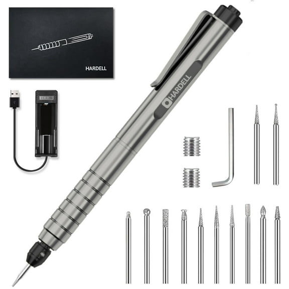 EfforPrac Electric Engraving Pen Kit with 6 Rotating Grinding Heads, Cordless Mini Quiet Engraving Tool for Jewelry, Glass, Wood, Stone, Metal (Gray)