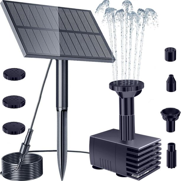 1 pieza - Fuente solar - Fuente para pájaros - Alimentada por energía solar - 1,5 W de accionamiento directo - 6 boquillas intercambiables - Material de montaje incluido - Para jardín y estanque