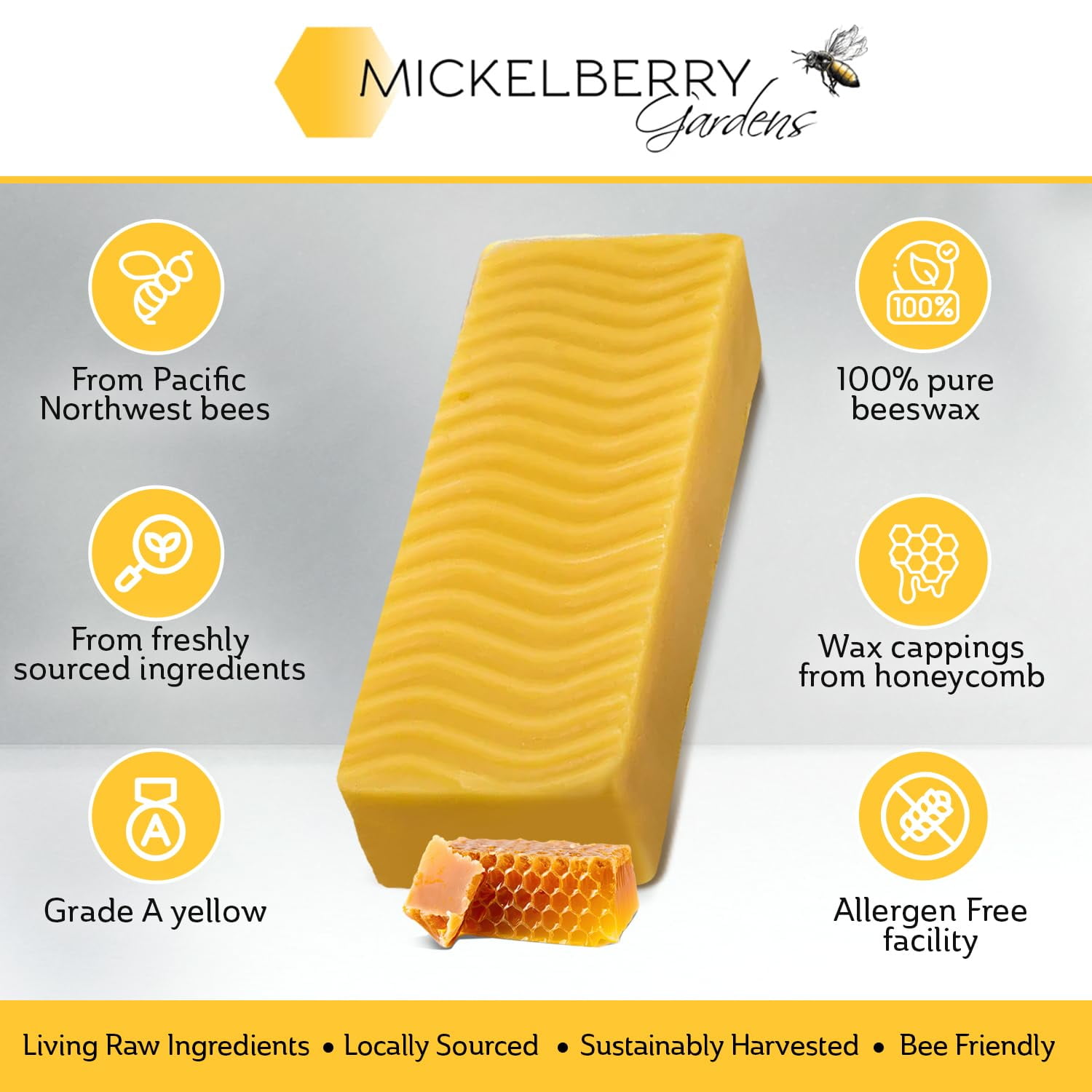 Mickelberry   Beeswax – 1 lb Solid Block Grade A Yellow – Pure, Sustainably Sourced Beeswax for Skincare, DIY, and Crafts – Made in The