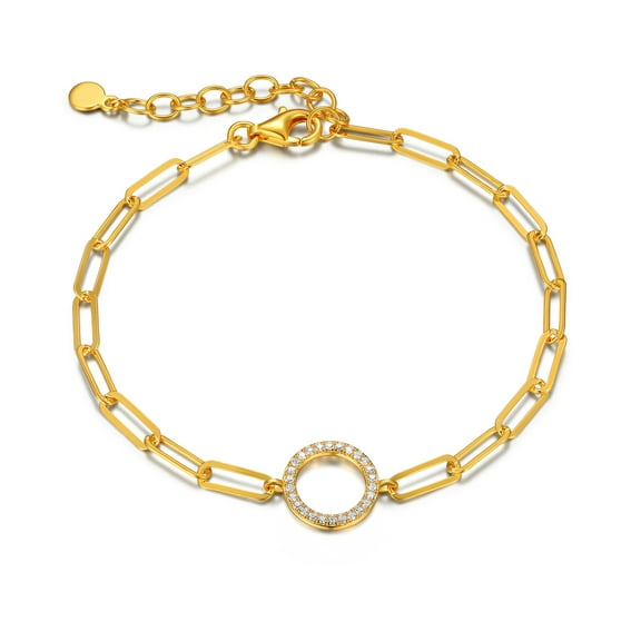 Forever Facets CZ Circle Paperclip Bracelet in Sterling Silver, 6.75"   1.25" Extender