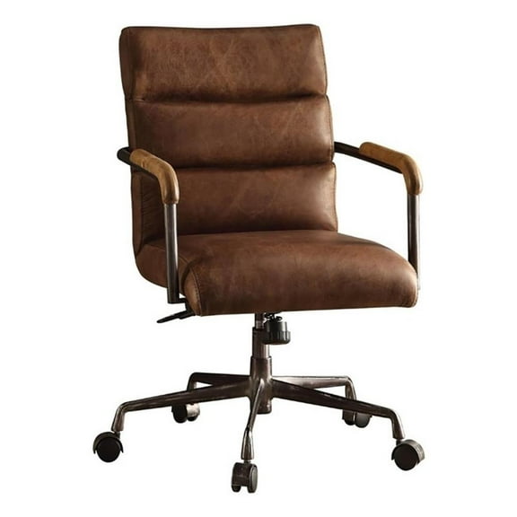 Bowery Hill Leather Retro Brown Office Chair Swivel Adjustable Height 38"H Unassembled