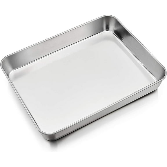 Stainless Steel Baking Sheet, Duslogis Cookie Sheet Bakeware Baking Pan Tray for Toaster Oven 10 x 8 x 1 inch, Non Toxic & Healthy,Superior Mirror Finish & Easy Clean, Dishwasher Safe