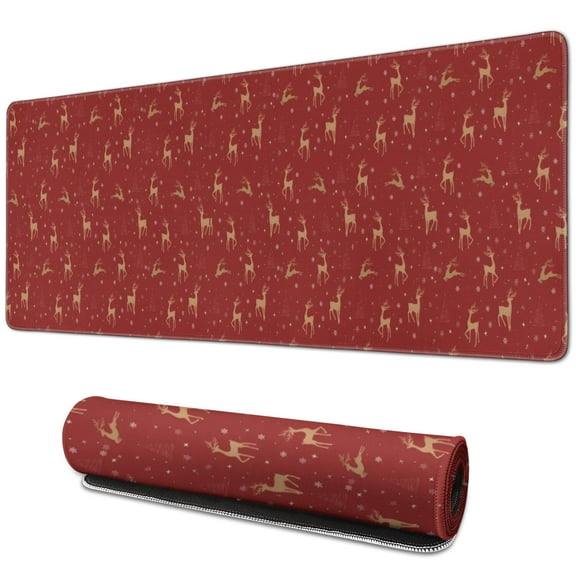 Long Mouse Pads for Desk,Red Christmas Deer Pattern Desk Mats on Top Of Desks, Desk Mouse Pad Extra Large with 3mm Non-Slip Base and Stitched Edge for Gaming,Office,Work,Home 31.5x11.8in