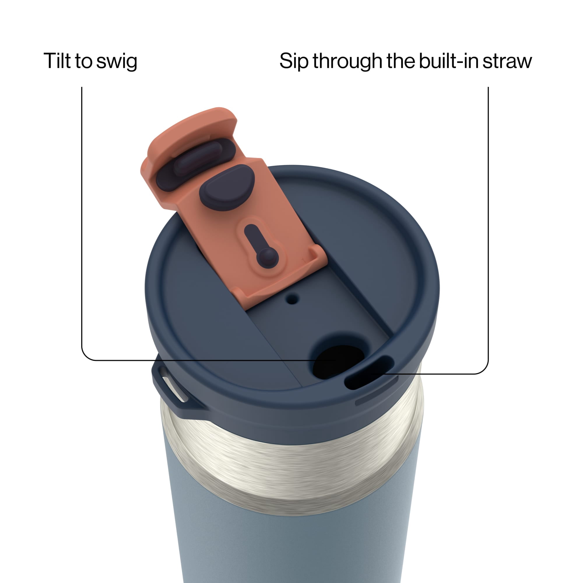 Contigo 16oz DualSip Insulated Stainless Steel Water Bottle with Built-In Straw and Drink Opening, Copper Horizon Slate Blue/Silver