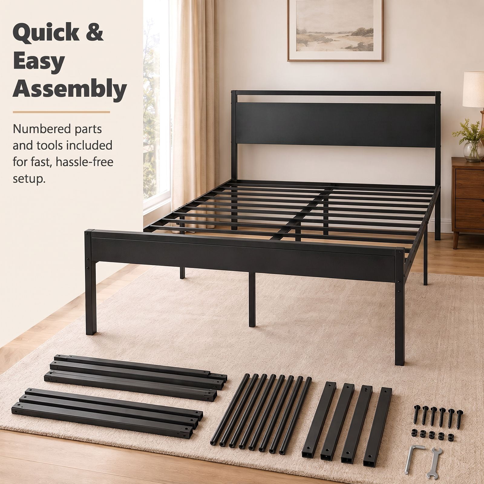 Alvantor Metal Platform Bed Frame, Mattress Foundation with Headboard and and Footboard, No Box Spring Needed Support, Noise Free, Easy Assembly