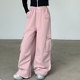 thumbnail image 7 of CYRBOKO Girls Cargo Pants with Pockets, Casual Loose Fit Outdoor Elastic Waist Wide Leg Pants Pink Size 14-15 T, 7 of 7