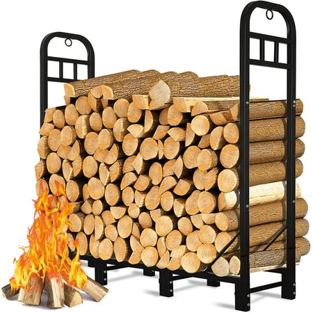 

4FT Firewood Rack Outdoor Heavy Duty Wood Rack for Firewood Indoor Log Holder for Fireplace Fire Wood Holder Metal Lumber Storage Carrier Firewood Log Rack Stand Stacker for Patio Porch Black