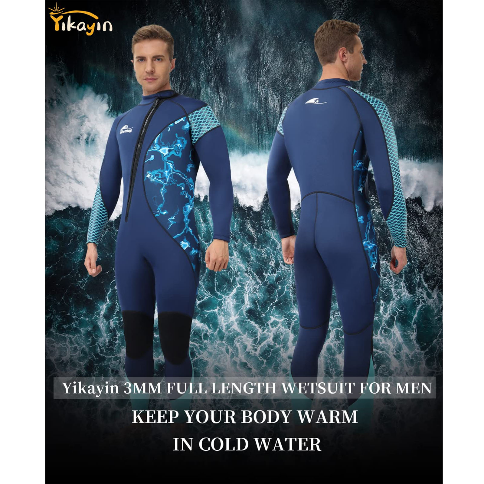 Owntop Wetsuits for Men 3mm Neoprene Wet Suit Full Body Keep Warm Diving  Surfing Suit,Blue