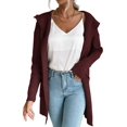 thumbnail image 4 of Women Hooded Open Front Long Sleeve Lapel Rib Knitted Winter Fall Sweater Cardigan Coat with Pocket Wine Red L, 4 of 9