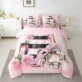 thumbnail image 2 of Manfei Pink Fashion 7pcs Bedding Comforter Set,High Heels Queen Bedding Sets Super Cozy,Flower Cosmetics Queen Sheet Sets,Microfiber Floral Bedroom Decorative,Reversible, 2 of 7