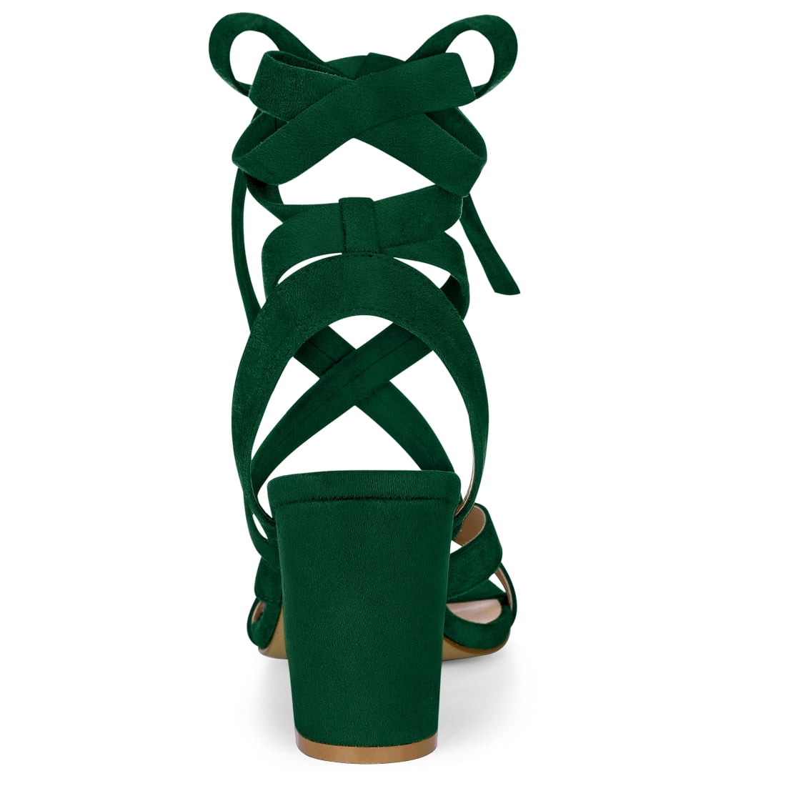 DARING DIVA Women's Open Toe Crisscross Lace Up Chunky Heel Sandals Green 8.5