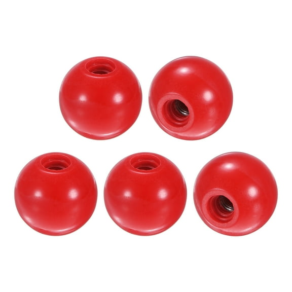 5-Pack Threaded Ball Knobs, M8 Female Thread 30mm Dia. Thermoset Ball Knob, Round Phenolic Steel Insert Lever Handle [Red]