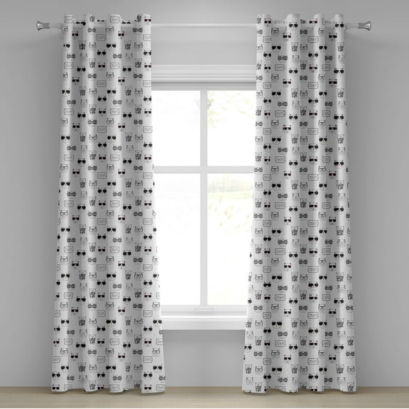 Ambesonne Cat Grommet Curtain, Cool Hipster Sunglasses, 50" x 72", Black White Pink